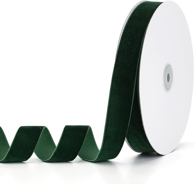 Dark Green Velvet Ribbon 1" x 20Yd,Great for Gift Wrapping,Hair Bows Making, Wreaths,Wedding and Christmas Party Decoration(Dark Green 1")