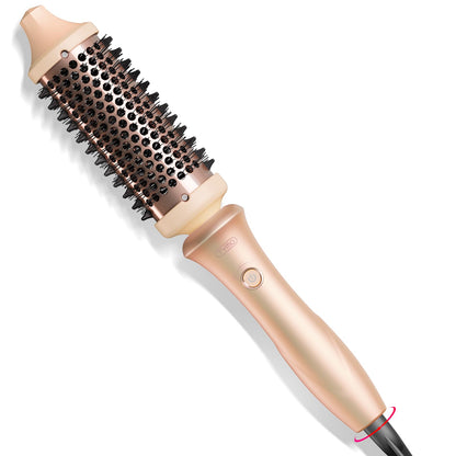TYMO 2.0 Thermal Brush Curling Brush - STYLUX 1.7" Blowout Volumizer with Flexi-Fit for Hair Straightening, Heated Round Styler Tool, Hair Straightener and Curler 2 in 1, Dual Voltage & Light, Pink