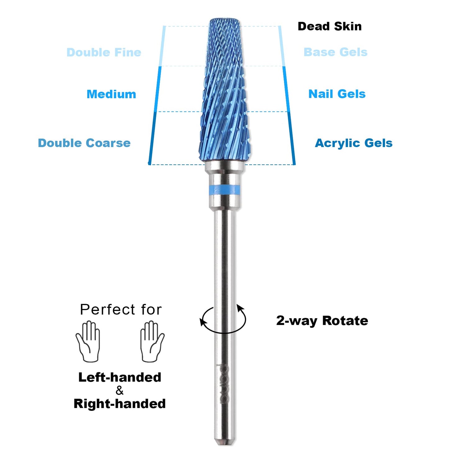 PANA Nail Carbide 5 in 1 Bit - Two Way Rotate use for Both Left and Right Handed - Fast Remove Acrylic or Hard Gel - 3/32" Shank - Manicure, Nail Art, Drill Machine (Fine - F, Silver)