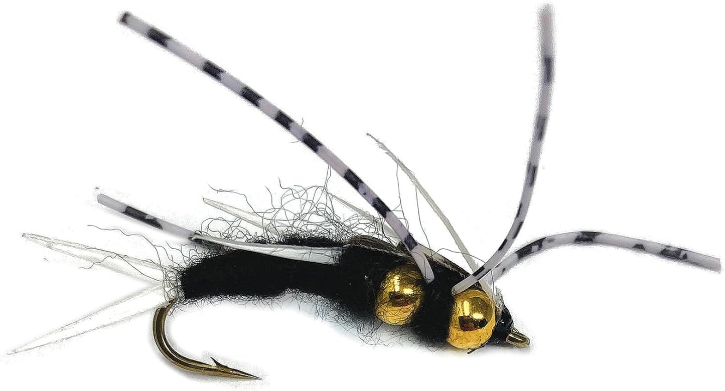 Speckled Double Beaded Stonefly for Fly Fishing. Nymph Fly or Wet Fly (Mix 4,6,8, Olive)