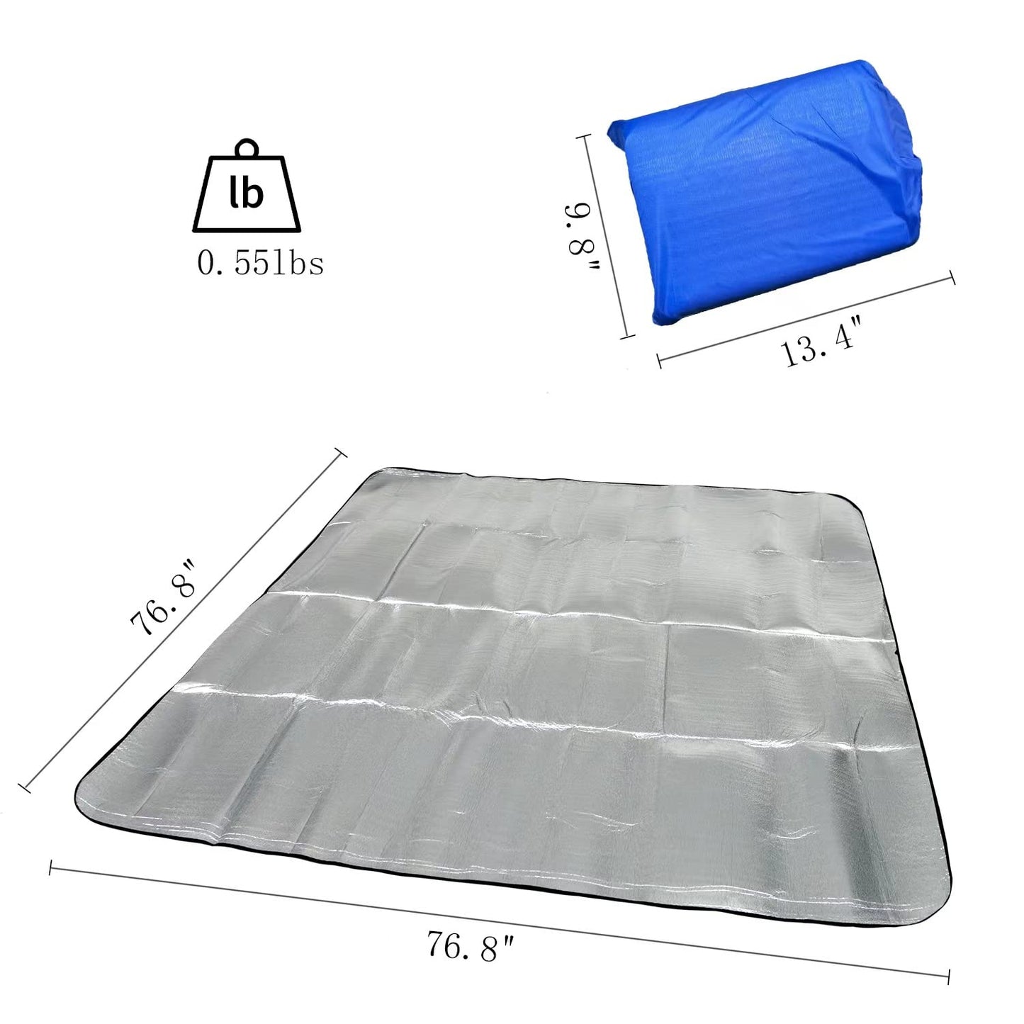 Wind Tour Outdoor Double-Sided Moisture-Proof Aluminum Foil Foam Pad Waterproof and Insulating Foil Mat Picnic Mat Camping Mat for Beach Tent and Camping (76.8 * 76.8")