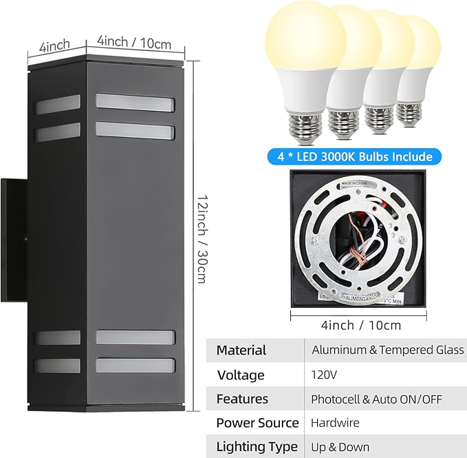 Dusk to Dawn Outdoor Lighting 2 Pack, Modern Outdoor Wall Lights Black Exterior Lighting Fixtures Wall Mount with E26 Base, Waterproof Sconce Outside Lights for House Porch, Bulbs Included