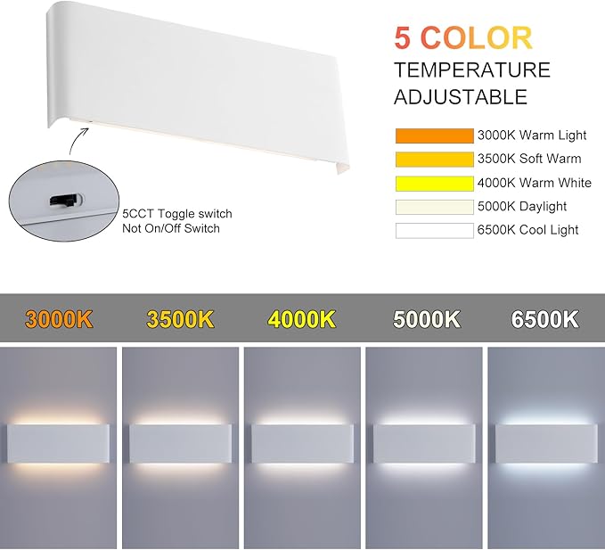 15"Modern LED vanity light,20W Dimmable 5 CCT (3000K-6500K) Adjustable Wall Lamp,Up and Down Wall Lighting,Indoor Wall Sconce for Bedroom,Staircase,Hallway,Dressing Table,4 Pack（White）
