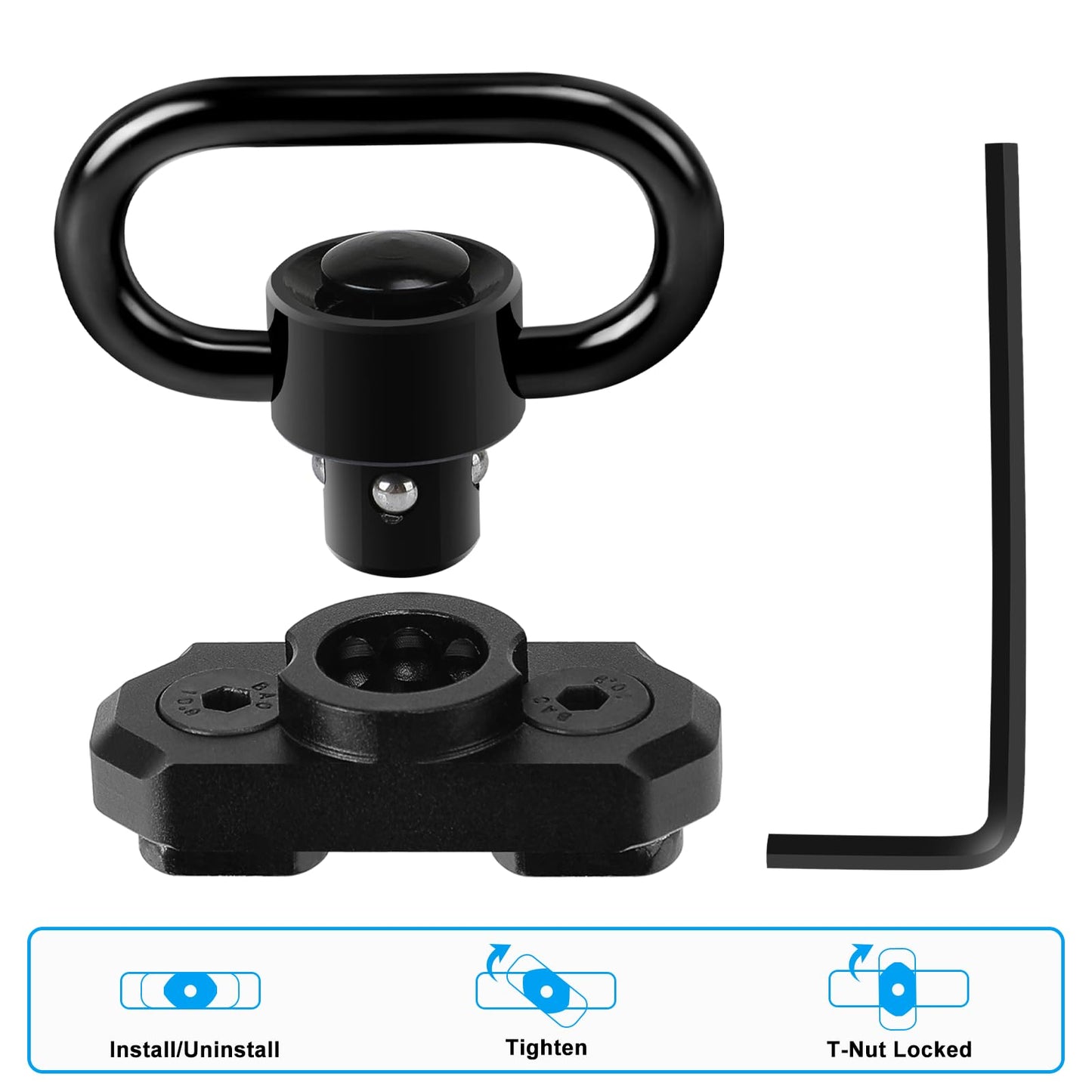 REERON 2 Point Sling & Mount - Adjustable Extra Long Two Point Traditional Rifle Sling with 2 Pack 1.25" QD Swivels Mounts for M-Rail (2 Pack Mounts)