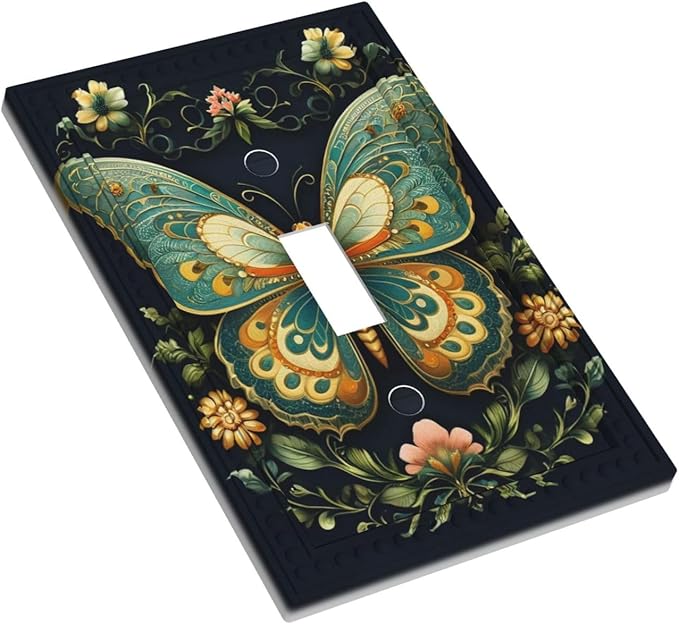 Butterfly Ornate with Flower Light Switch Covers 1 Gang Single Toggle Wall Plate Decorative Switchcover Electrical Switchplate for Country Living Decor