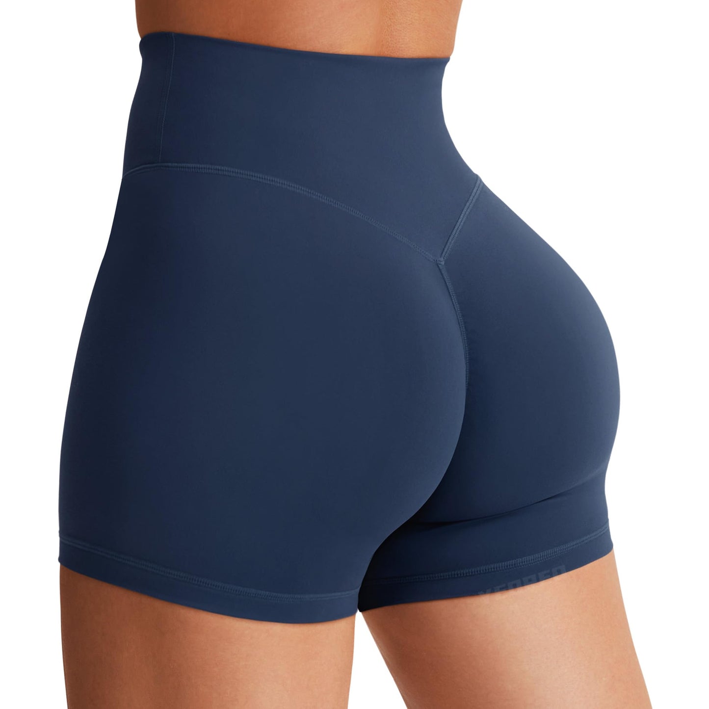 YEOREO Women's Biker Shorts 4.5" / 6" Workout Gym Shorts High Waist Tummy Control Hidden Scrunch Running Yoga Navy Blue