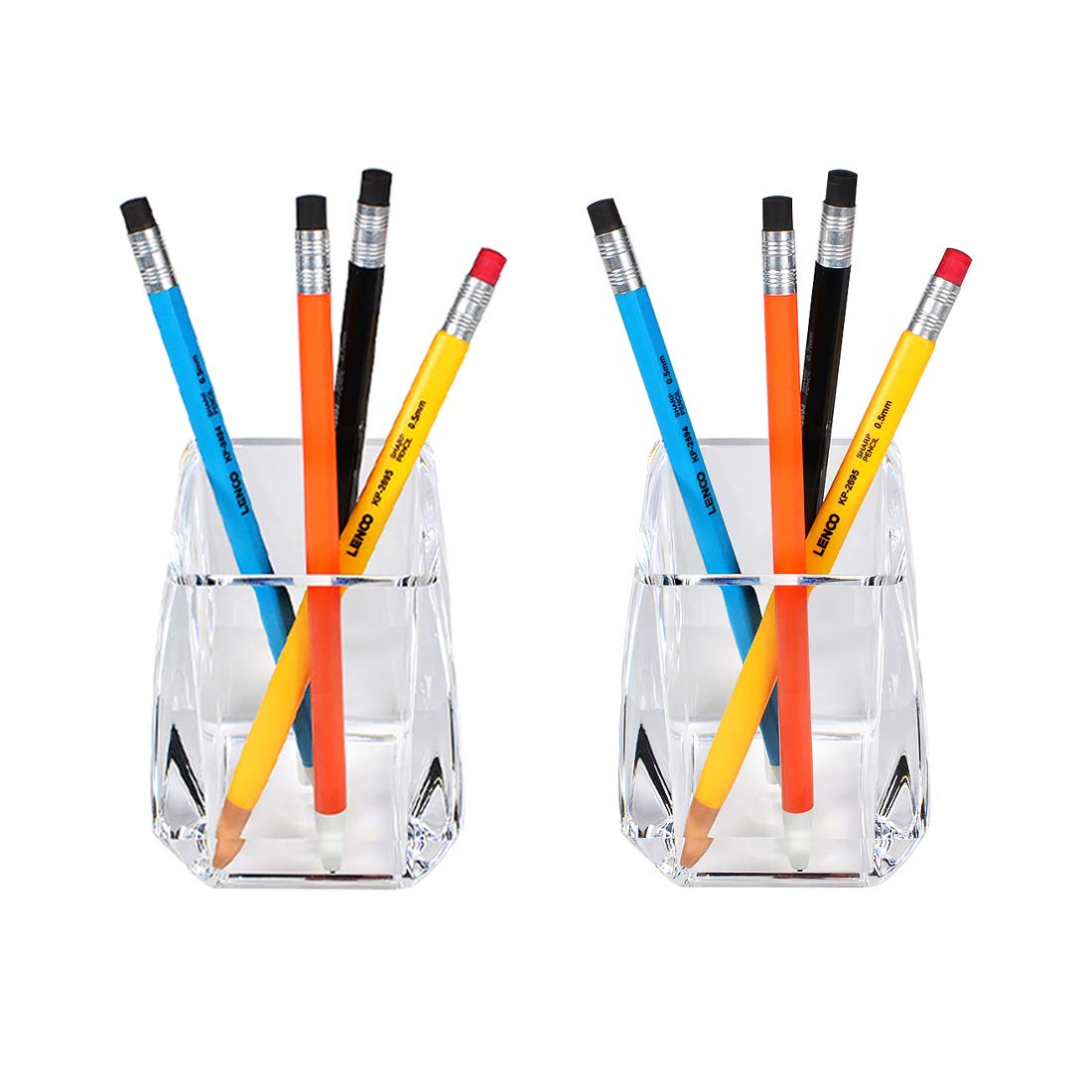 COM. TOP - Acrylic Pen Holder, Clear Desk Pen Cup, Office Supplies, Stationery Organizer, Makeup Brush Holder, 2 pack
