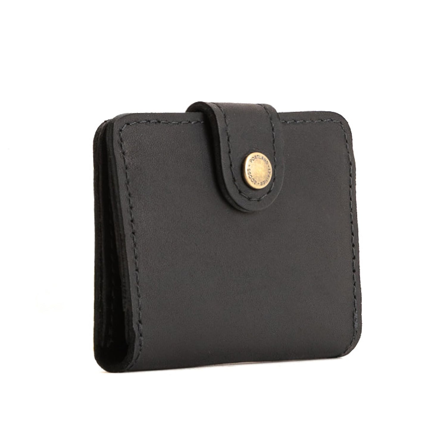 Portland Leather Goods Women's Mini Bifold Wallet – Slim, Palm-Sized Design with Secure Snap Closure, 2 Card Slots, 2 Cash Slots & Zippered Coin Pocket – Black