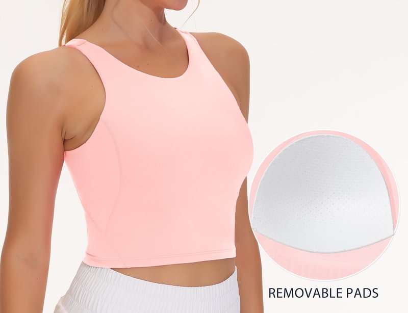 THE GYM PEOPLE Women's Sports Bra Sleeveless Workout Tank Tops Running Yoga Cropped Tops with Removable Padded Pink