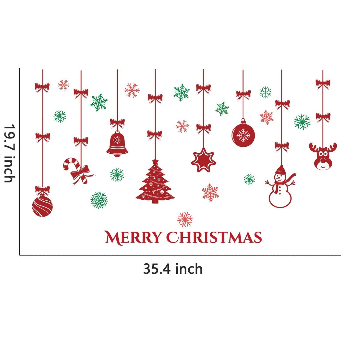 Merry Christmas Wall Decals for Bedroom-Hanging Xmas Tree Snowflake Wall Stickers for Living Room Window Door Decor-Removable Art Mural for Kids Baby Gift Nursery Decor Supplies (Red)