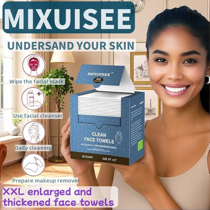 Disposable face towel, MIXUISEE thick and soft face towels, 100% cotton face