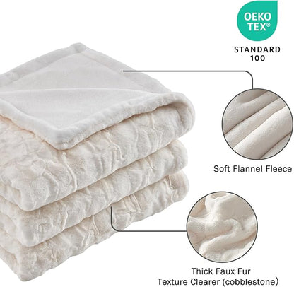 Krifey Faux Fur Throw Blanket, Super Soft Cozy Blanket, Luxury Fluffy Blanket Warm Bed Throw, Plush for Women, Ivory 50" x 60"