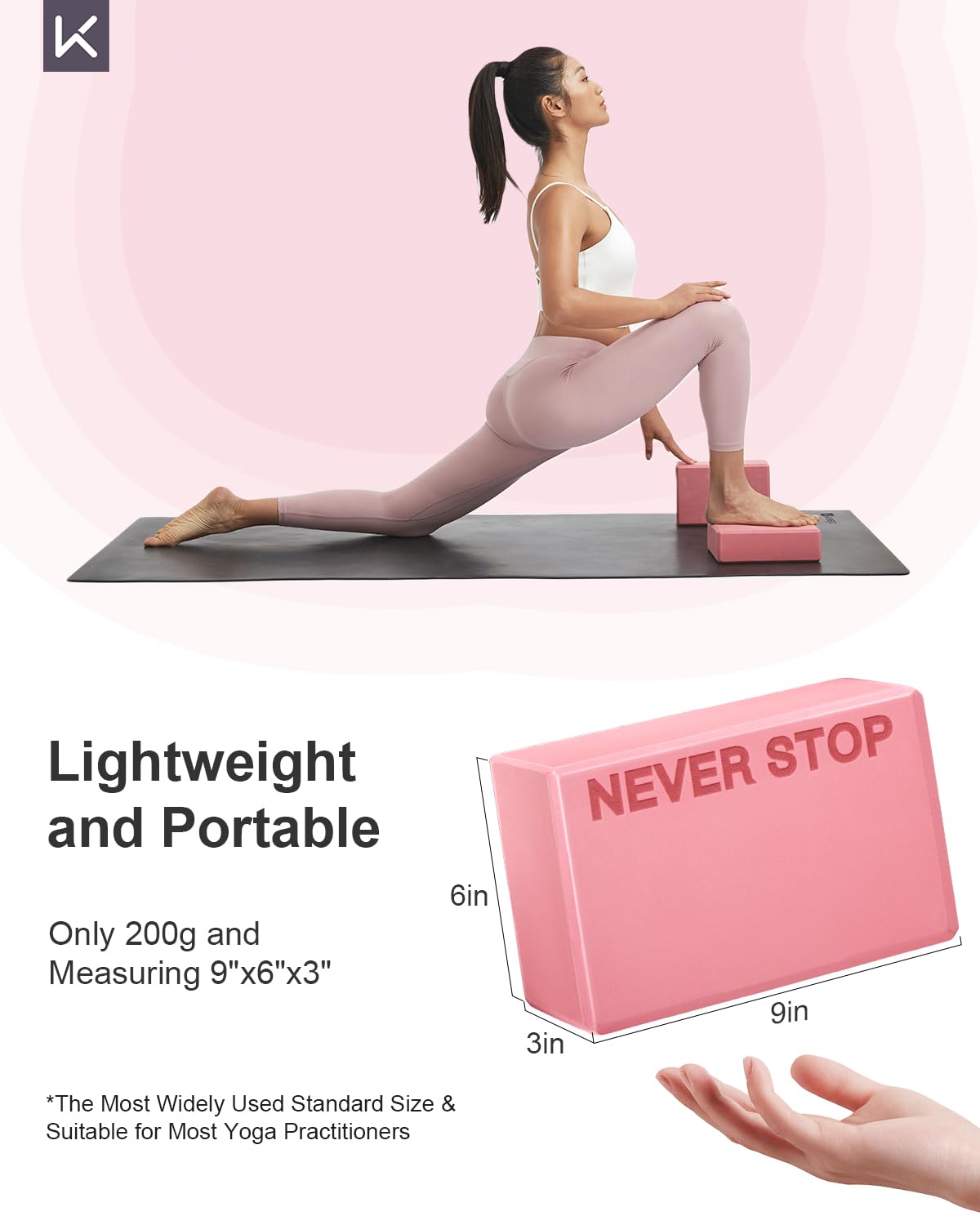 Yoga Blocks, High Density EVA Foam Blocks for Yoga, Pilates, Meditation, Aid Balance, Support and Deepen Poses - Non-Slip Lightweight Durable(2-Pack-Pink)
