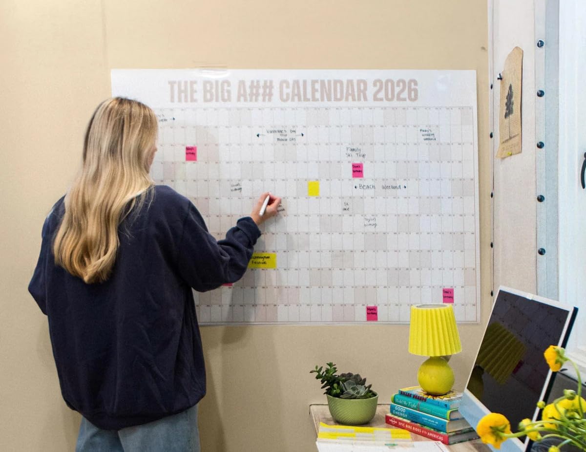 The Big A## Calendar Full-Year Wall Calendar – 2026 Dry-Erase – Includes 1 Marker & 100 Labels – Lightweight, Easy to Hang Yearly Calendar – Year at a Glance – Plan Big Goals & Adventures – Pink