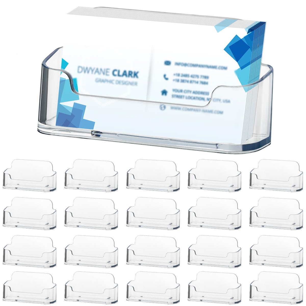 OTYMIOW 20 Pack Acrylic Business Card Holder for Desk, Clear Plastic Desk Business Card Display, Card Holder Stand, Business Card Holder Display, Business Card Stand, Fits 30-50 Business Cards