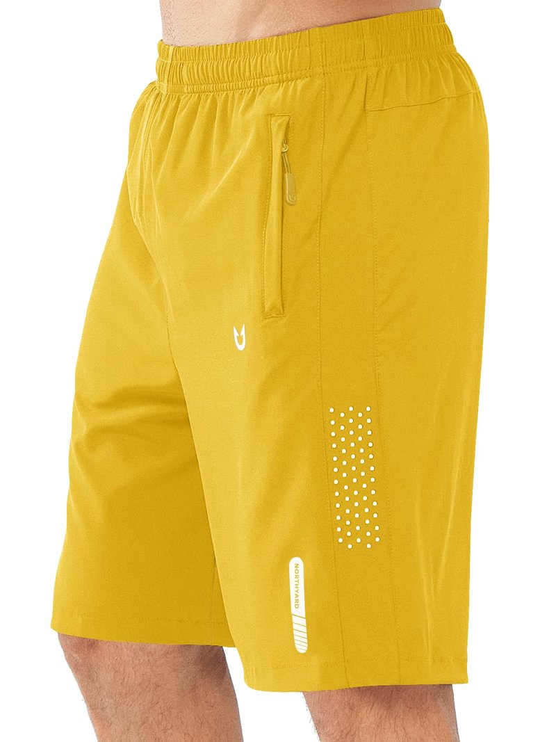 NORTHYARD Men's Athletic Running Shorts Gym Workout 7"/9"/5" Quick Dry Lightweight Sports Basketball Tennis 3 Zipper Pockets YELLOW-9inch S