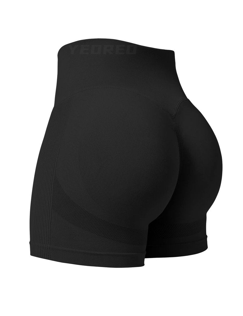 YEOREO Boost Professional Women Workout Shorts 3.6" Scrunch Shorts Seamless High Waisted Contour Gym Yoga Biker Shorts Black