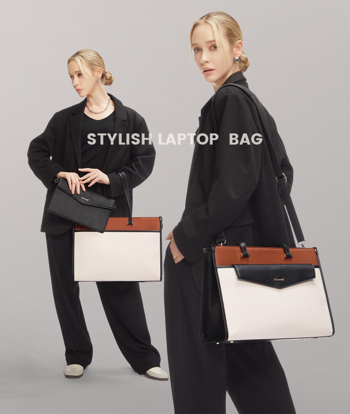 LOVEVOOK Laptop Bag for Women, 15.6'' Laptop Tote Purse 2-in-1 Professional Work Bag Business Briefcase with Clutch Purse, Waterproof Leather Computer Handbag for Teacher Office Travel