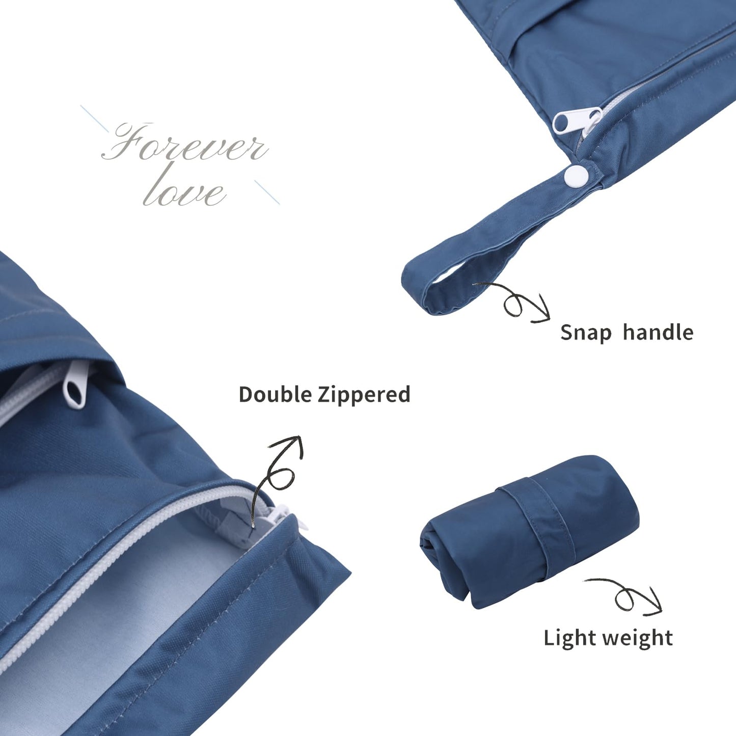 ALVA ALVABABY 3pcs Cloth Diaper Wet Dry Bags Waterproof Reusable with Two Zippered Pockets Travel Beach Pool Daycare Soiled Baby Items Yoga Gym Bag for Swimsuits or Wet Clothes 3L-ZM13