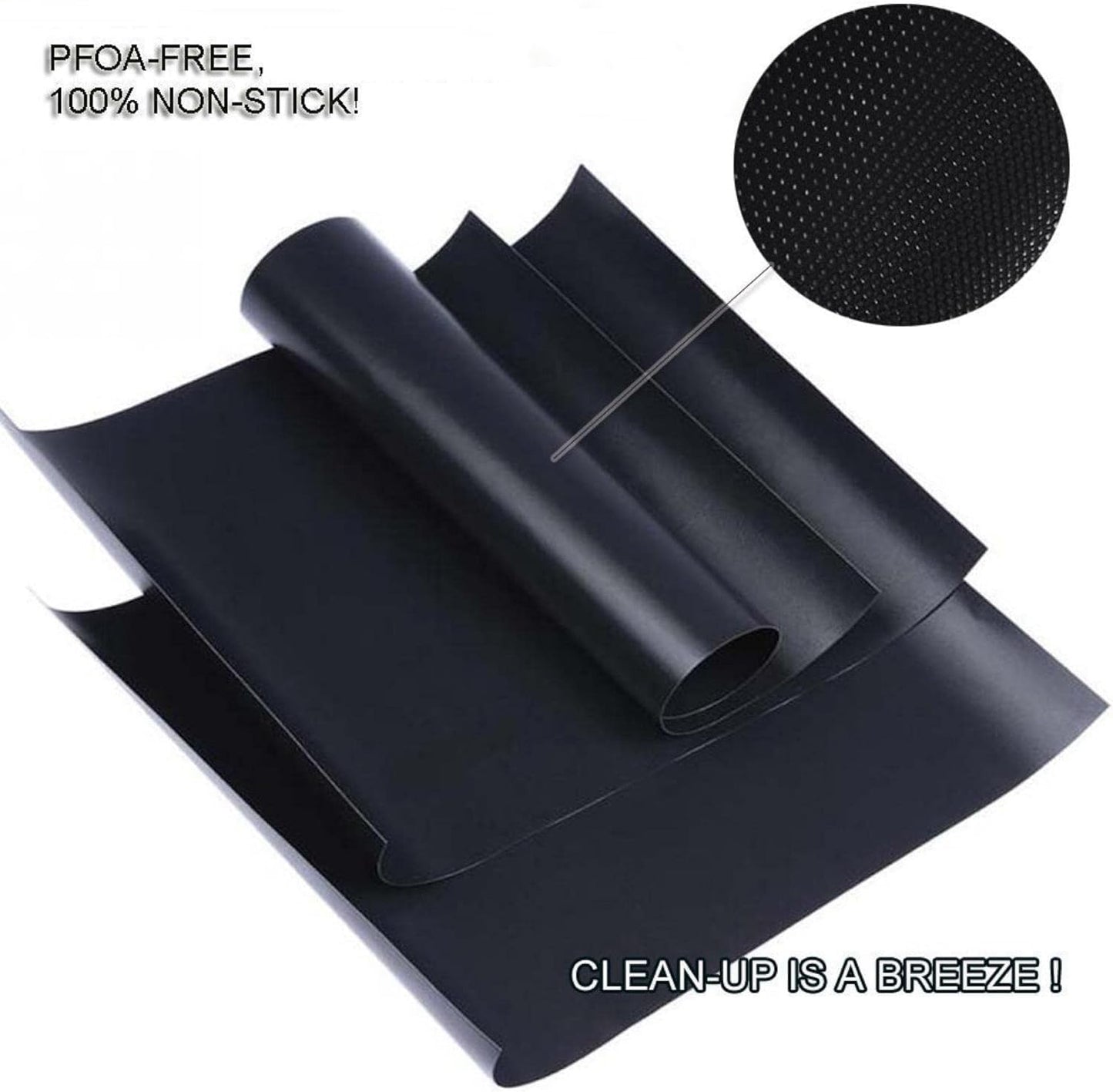 Renook Grill Mat Set of 6-100% Non-Stick Reusable Mats for Gas, Charcoal or Electric Grills - Easy to Clean - 15.75 x 13-Inch, Black