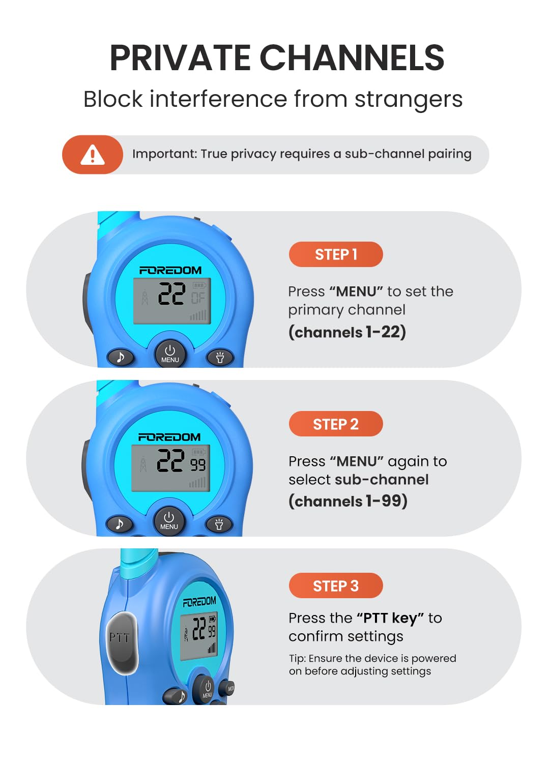 FOREDOM Rechargeable Walkie Talkies for Kids Walkie Talkies Long Range for Boy & Girl Age 3 to 12 Year Old Birthday Toys - 2 Pack