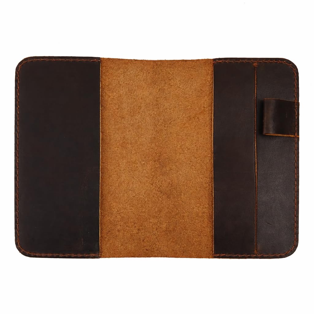 PavinCrafter Handmade Leather A6 Notebook Cover Compatible for Leuchtturm 3.6 x 5.9 in, Refillable Travel Journal Case for Men & Women, Compatible with Moleskine Hobonichi Pocket Planner (Dark Brown)