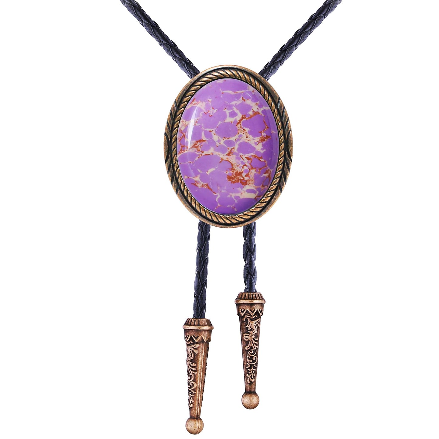 joymiao Bolo Tie Men Western Cowboy Neck Tie Vintage Country Style Bronze Pendant Leather Necktie Purple Turquoise Stone Mens Accessories