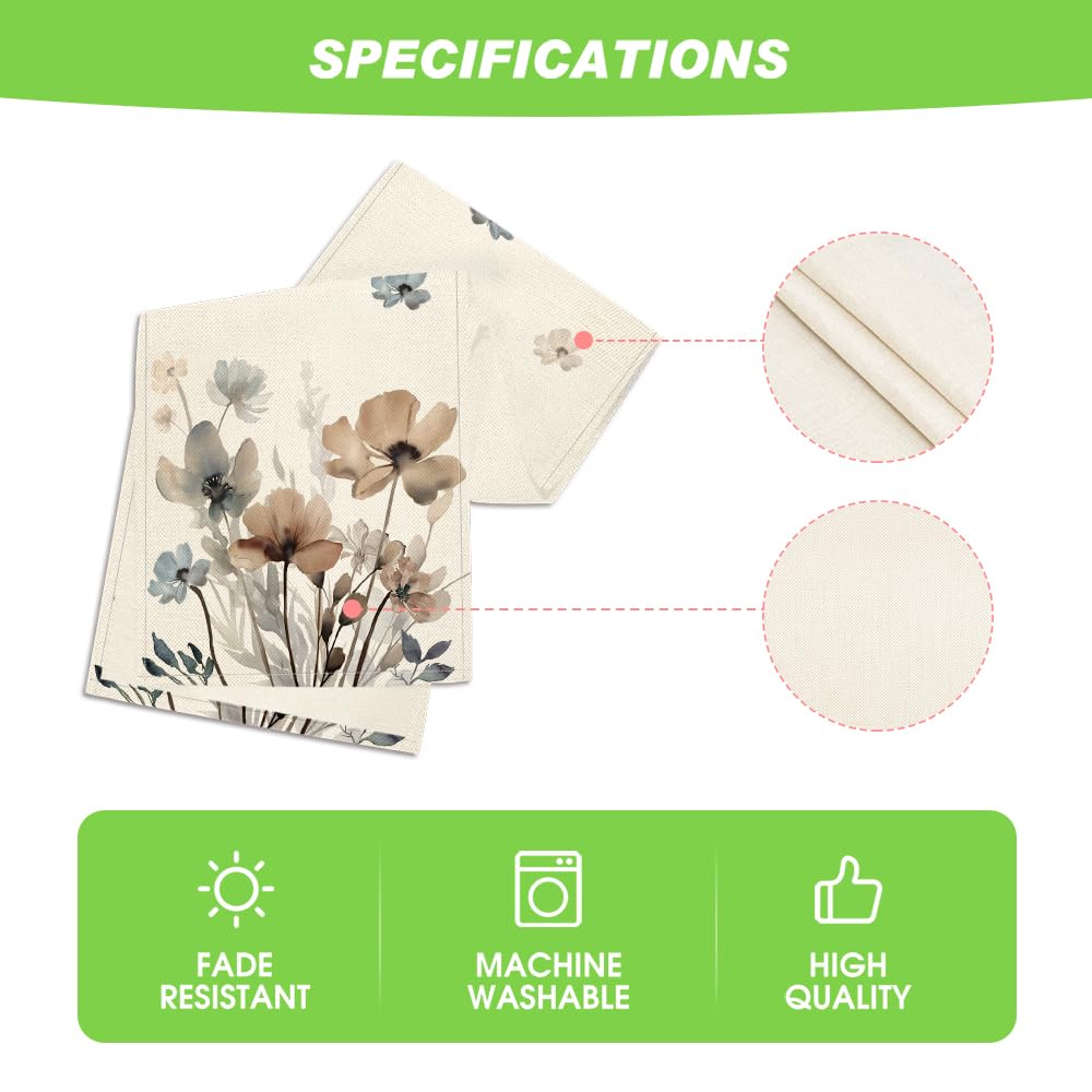 Artoid Mode Brown Poppy Floral Leaves Spring Table Runner, Seasonal Summer Kitchen Dining Table Decoration for Home Party Decor 13x72 Inch