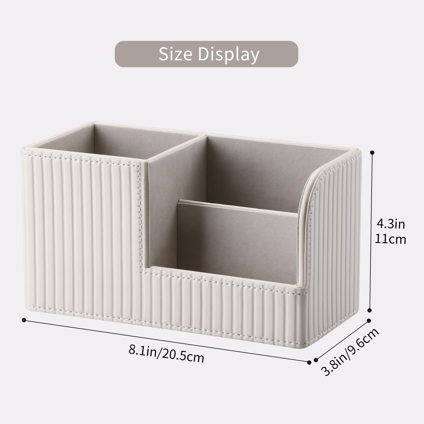 KINGFOM Desk Pen Organizer Office Supplies Caddy Pu Leather Multi-function Storage Box Pen/Pencil,Cell phone, Business Name Cards Remote Control Holder (Ivory White)