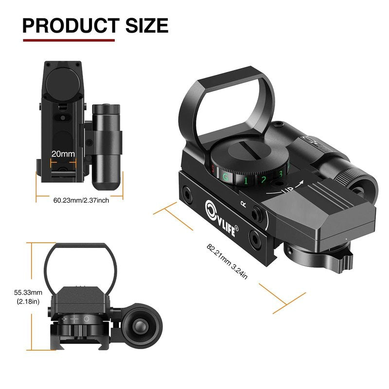 CVLIFE 1X22X33 Reflex Sight Red Dot Sight Red Green 4 Reticle Optics with Laser and Pressure Pad Switch for 20mm Rail