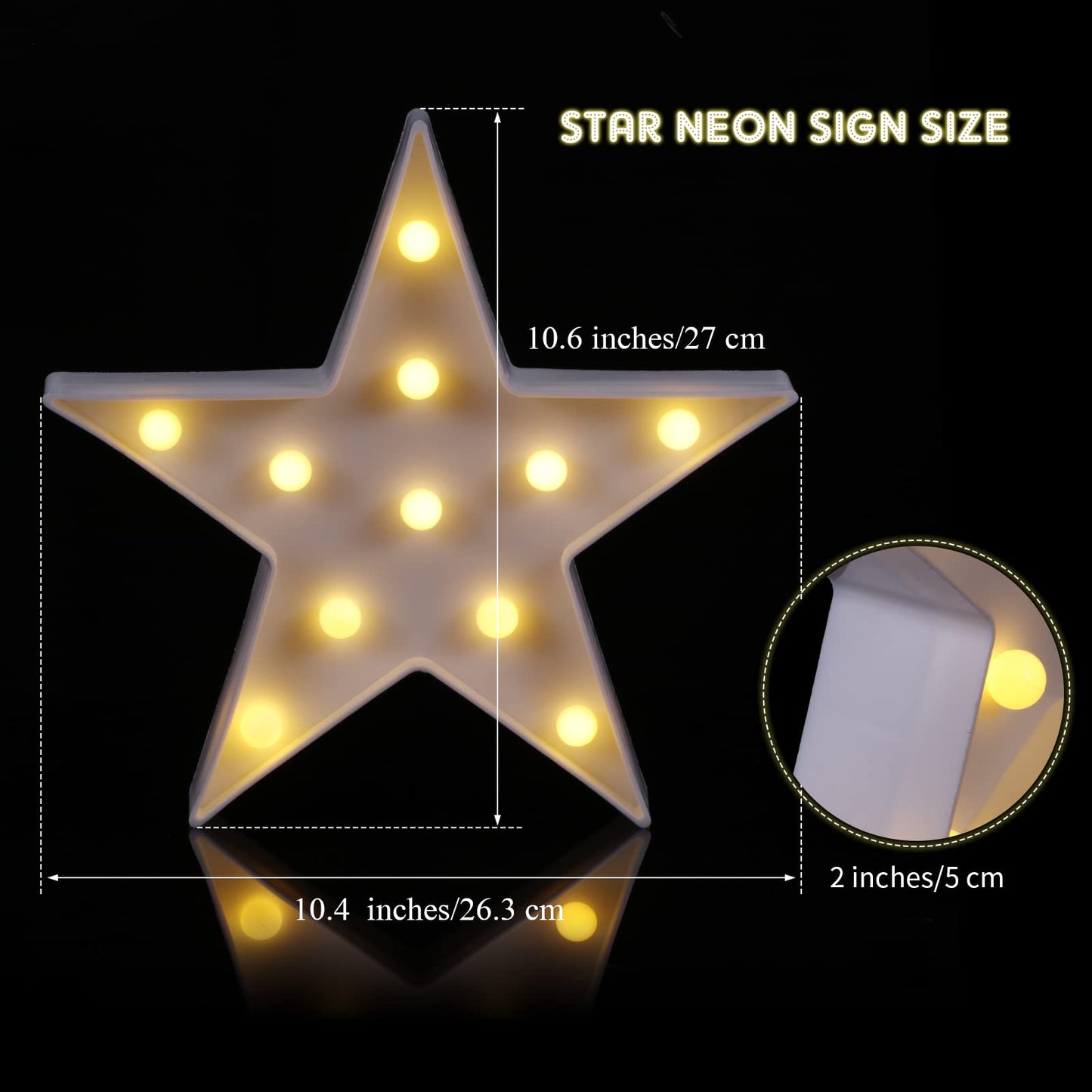Tarpop 4 Pcs Star Plastic Night Light Battery Operated LED Marquee Star Sign Party Movie Theater Decor Room Wall Lamp for Kids Baby Child Girl Gifts, Birthday Party Christmas Home Bar(White)