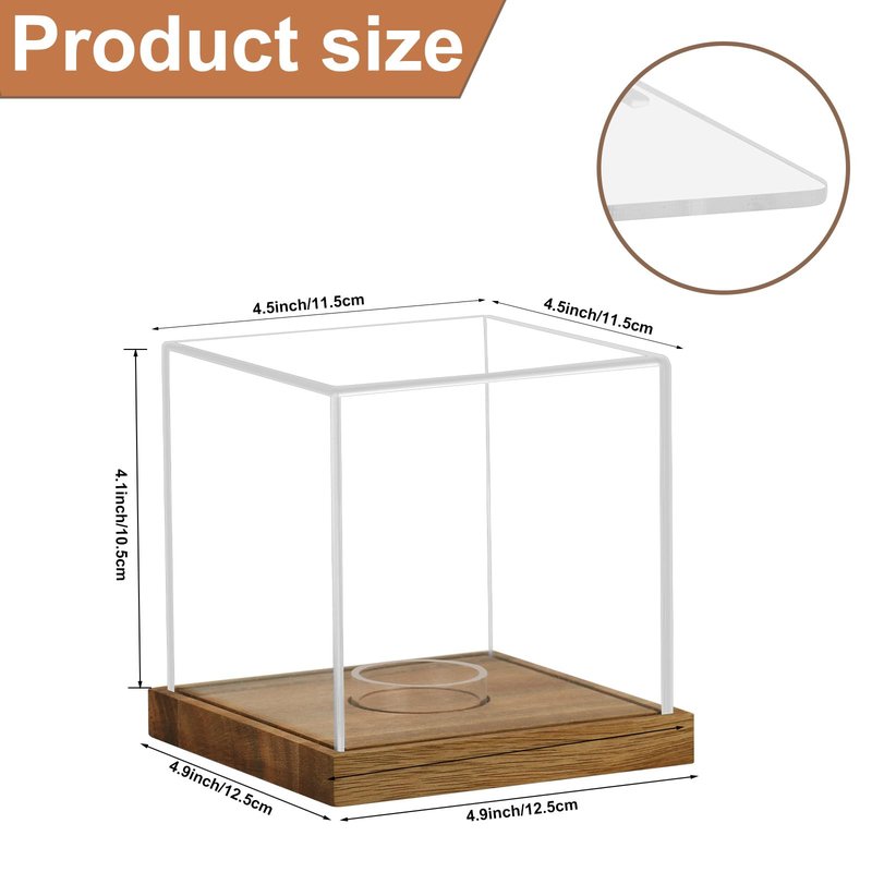 2 Pack Clear Acrylic Softball Display Case with Wood Base, Memorabilia Stand Cube Holder, Dust Protection Transparent Storage Box for Single Ball Souvenir Softball Collections