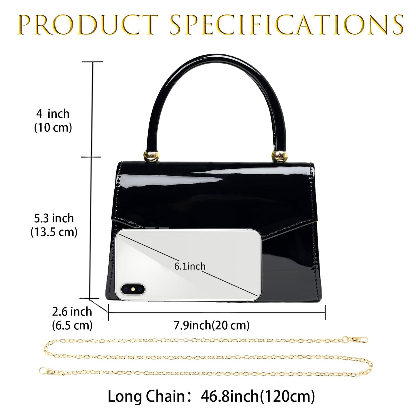 BYWAUQI Evening Patent Leather Handbag Purse Formal Women's Clutch Bag Top Handle for Wedding Party Prom Cocktail(Black)