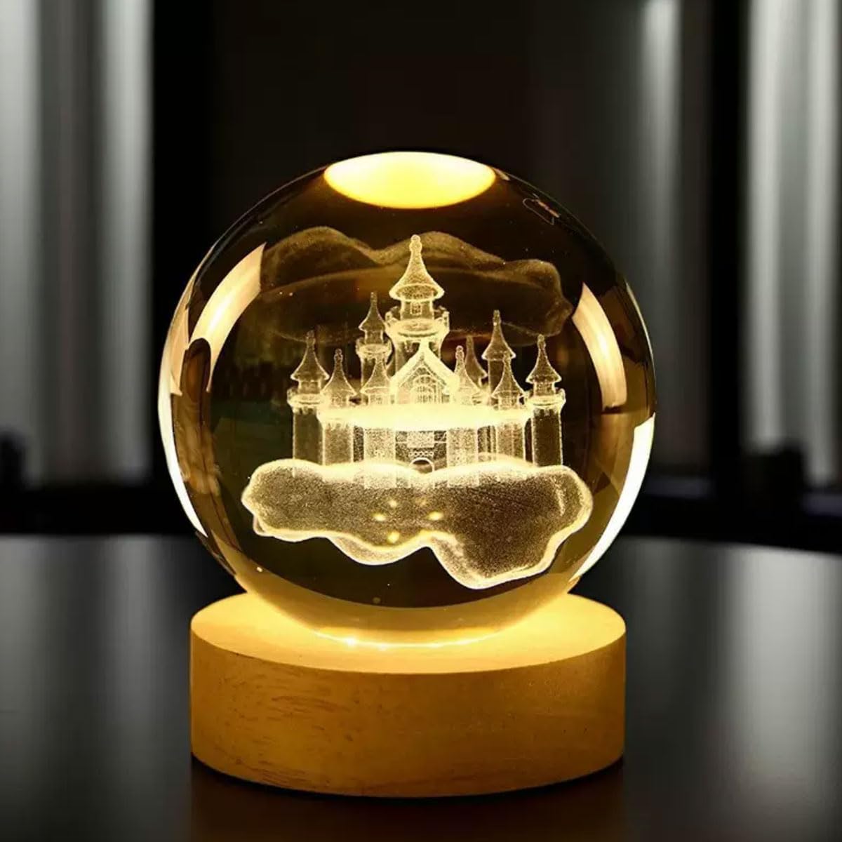 yingpei.KJ 3.14-inch 3D Animal Creative Crystal Ball for Girlfriend, Wife, Mother, Couple, Children Christmas Gift Crystal Glass Ball Base Lighting (Castle in the Sky)