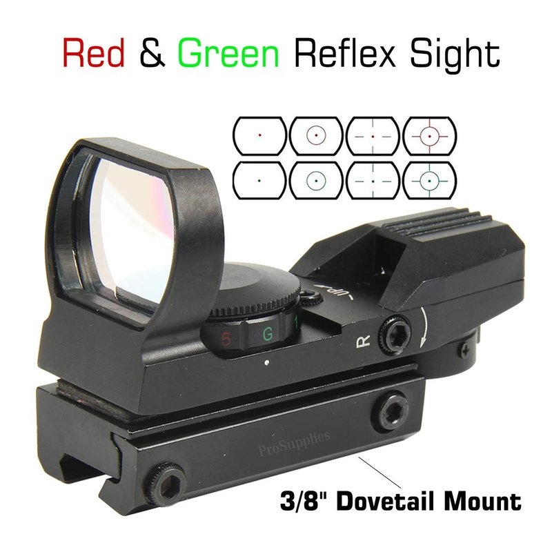 TACFUN Red and Green Reflex Sight with 4 Reticles, 3/8" Dovetail Mount for Airgun Airsoft and .22 RF