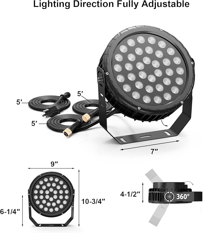 144W LED Wall Washer Light Linkable with Remote Control, AC 120V 5700K RGBW Color Changing Spotlight Dim Flood Light for Indoor Outdoor Lighting, Casinos, Weddings, Parties, Wall, Landscape