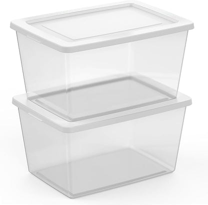 Sterilite 12-Pack Clear Storage Box, Stackable Container Bins with Lids, 58 Qt, White – Large Plastic Containers for Home, Closet, Bathroom, Classroom, and Office Organization