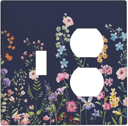 Decorative Light Switch Cover Plate Rustic Wild Floral Darkground Vintage Watercolor Flower 2 Gang Outlet Covers 1 Toggle 1 Duplex Wall Plate Decorate Electrical Switch Plate Covers