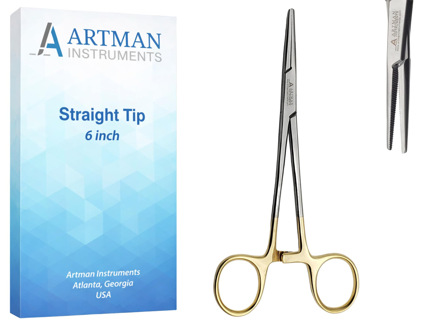 ARTMAN INSTRUMENTS Artery Forceps 6" Straight Hemostat Mosquitoes, Gold Plated Handle, Locking Tweezer Clamps, for Nurses, Fishing Forceps, Fly Tying, Crafts Kelly Forceps Clamps