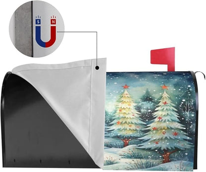 DADABULIU Mailbox Covers Christmas Tree Watercolor Winter Forest Christmas Tree Watercolor Winter Forest Magnetic Letter Post Box Cover Standard Size 25.5 x 21 Inch Garden Yard Home Decorative