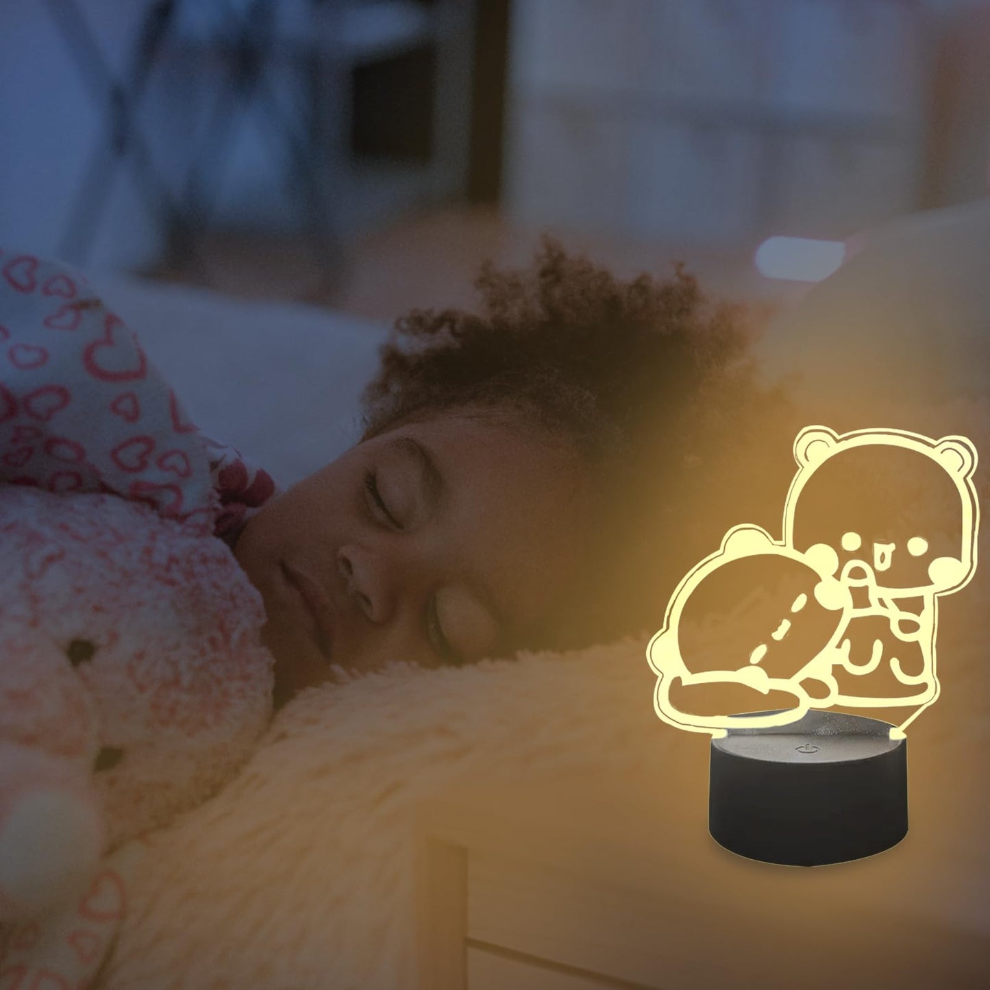 orakoliya 3D Night Light Bubuuu and Duduuu Gifts, Bear Shaped Table Lamp with Remote Control Gifts for Girls Birthday Christmas Valentine