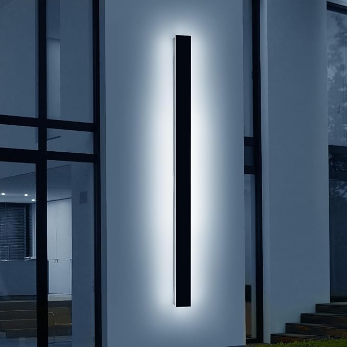71inch Modern Outdoor Wall Light, 3000K-6000K Dimmable Outside Wall Sconce, Black Exterior Lighting Fixture, IP65 Waterproof Linear Long Garage Lights for Porch Patio with Remote Control