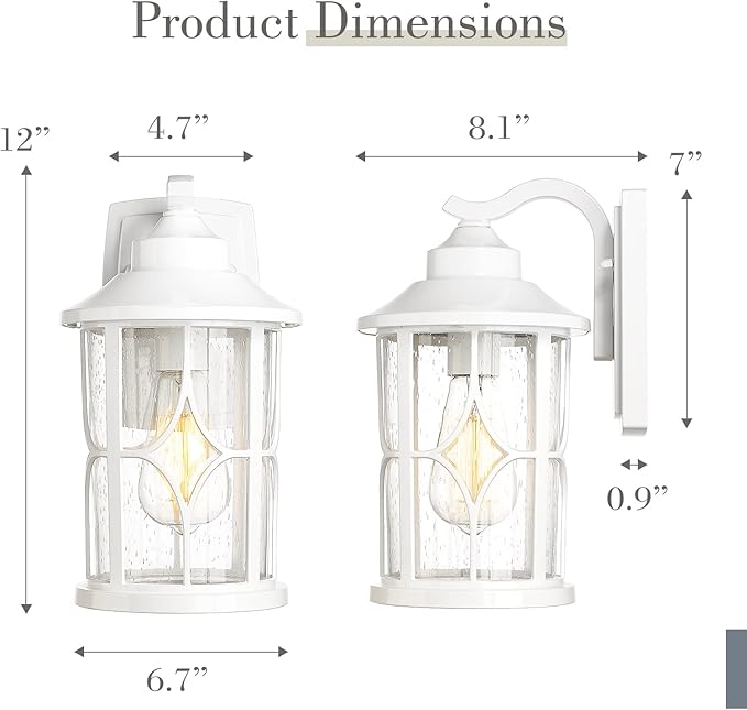 zeyu 2 Pack Outdoor Wall Sconce Lights, Modern Farmhouse Outdoor Porch Lights for House, Die-Cast Aluminum in White Finish, Seeded Glass Shade, ZX48B-2PK WH