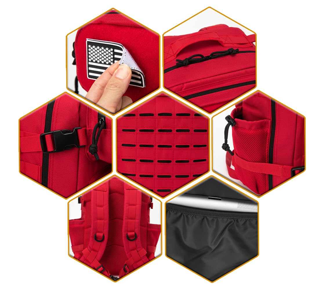 QT&QY 25L Military Tactical Backpacks For Women Survival Army Laser cut Molle Daypack small EDC Bug Out Bag Gym Rucksack With Dual Cup Holders medical Rucksack Red heavy duty backpack