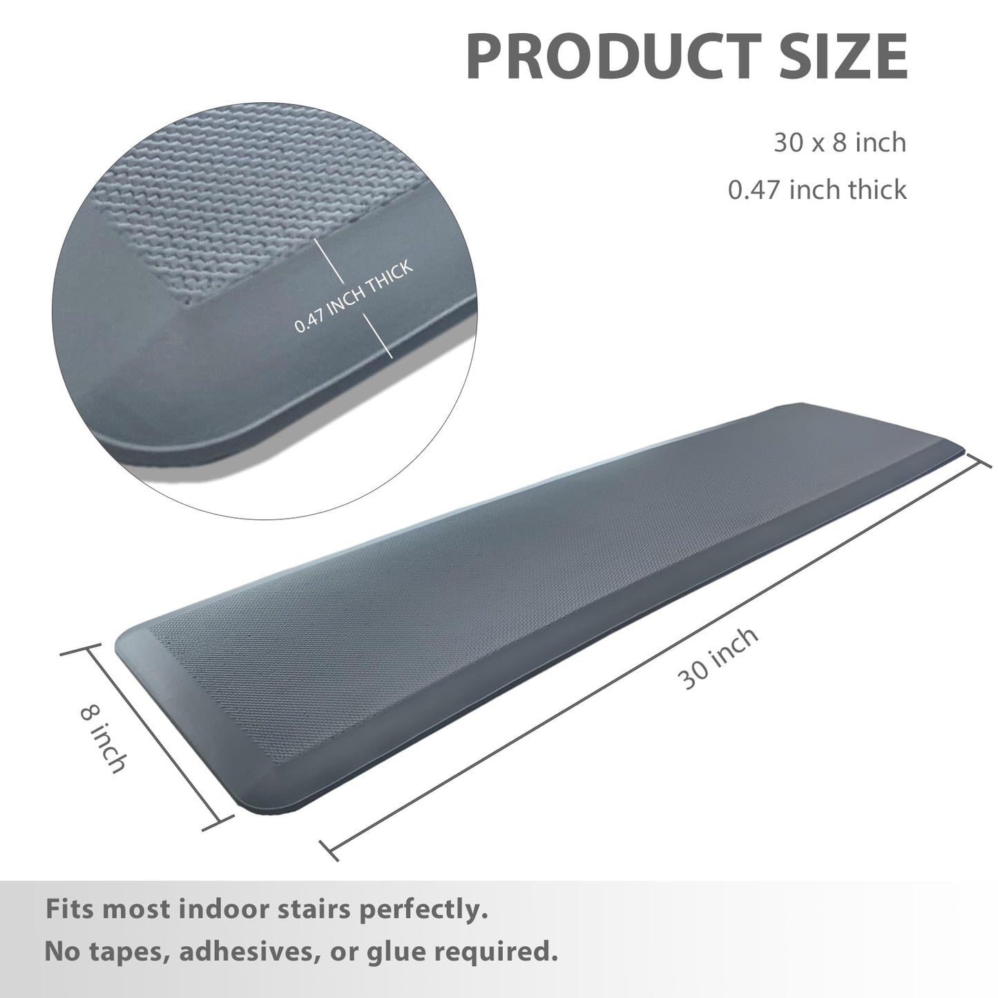 PURE ERA Cushioned Stair Mat, 8 x 30 Inch Non-Slip Stair Treads, Staircase Step Treads Foam Stair Pads, Tape Free Durable Stair Treads for Wooden Steps Washable, Easy to Clean (2 Pieces, Gray)
