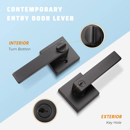 KNOBWELL Exterior Door Handle Heavy Duty Keyed Entry Door Lever Set(Not Keyed Alike) Entrance Handleset, Matte Black Finish, Left or Right Handing Door Handle 2.13 lb One Lever