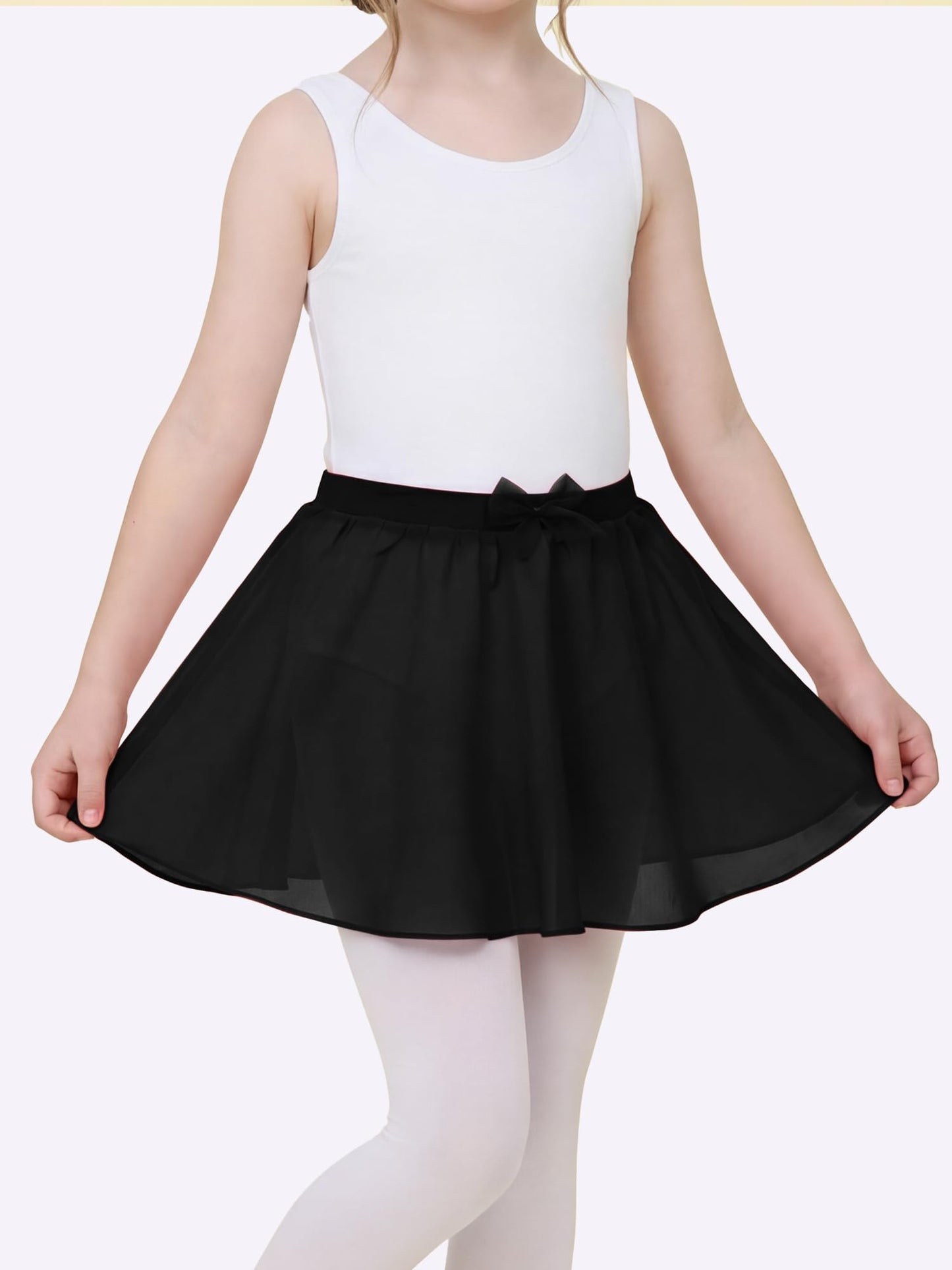 Stelle Girls Ballet Skirt, Chiffon Dance Skirt for Girls with Mesh Bowknot, Elastic Waist Pull-on Skirts for Ballet (Black,12-14Years)