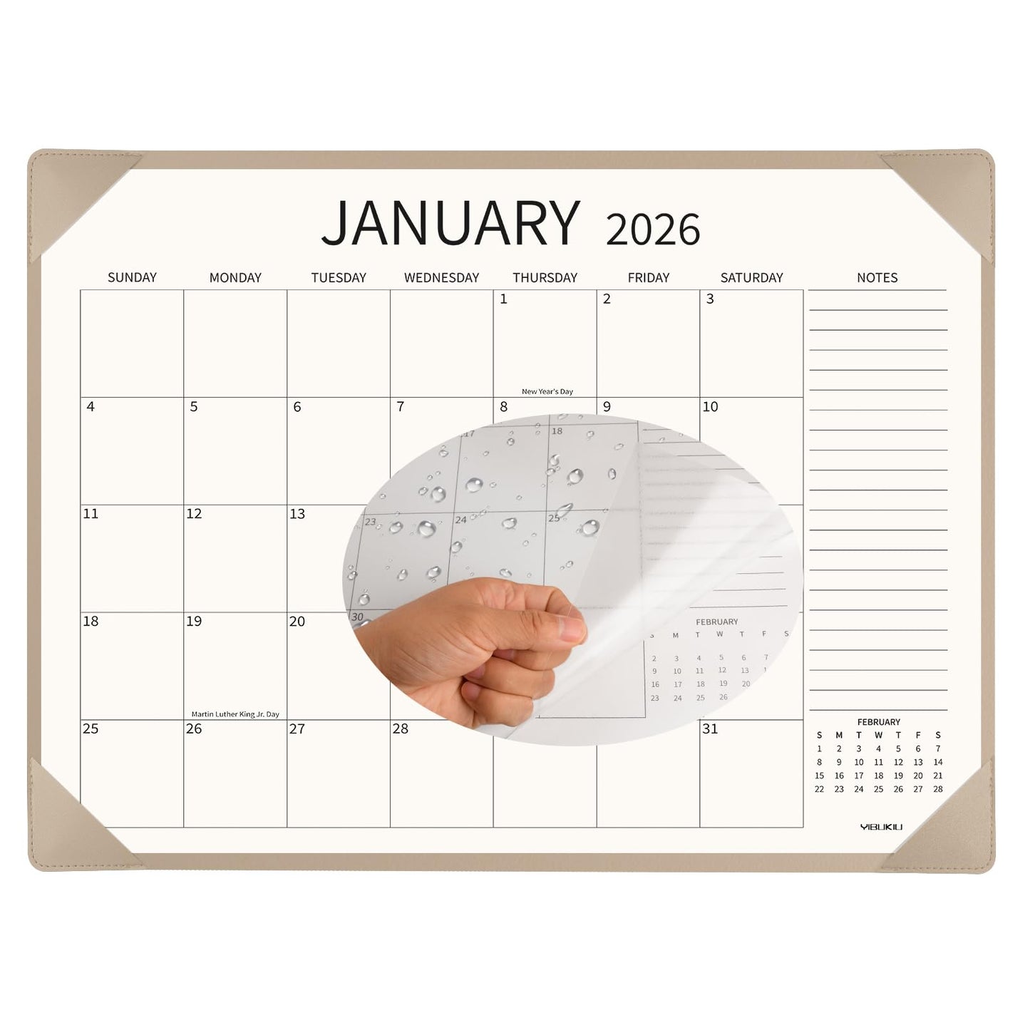 YIBUKIU Desk Calendar 2026-2027 Large 22x17 inch, January 2026 to June 2027, 18 Months Big Desk Pad Calendar with Desktop Mat and Plastic Cover for Home Office School Planning, Apricot