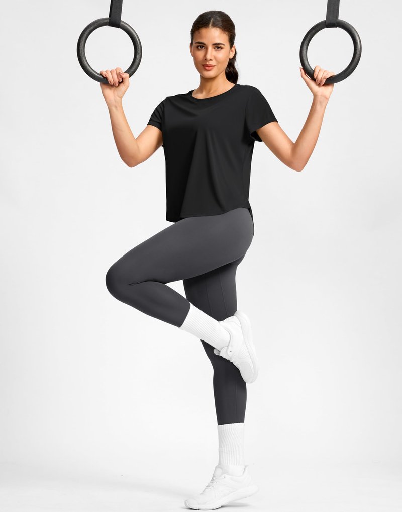 G Gradual Women's Workout Tops Short Sleeve Lightweight Athletic Yoga Running Shirts Loose Fit Quick Dry Gym T-Shirts(Black,L)