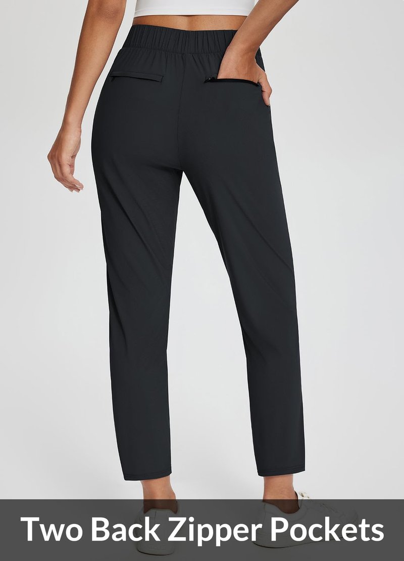 baleaf Womens Travel Pants Petite Stretch with Pockets Golf Ankle Dress Work Business Casual Slacks Fall Joggers Black M